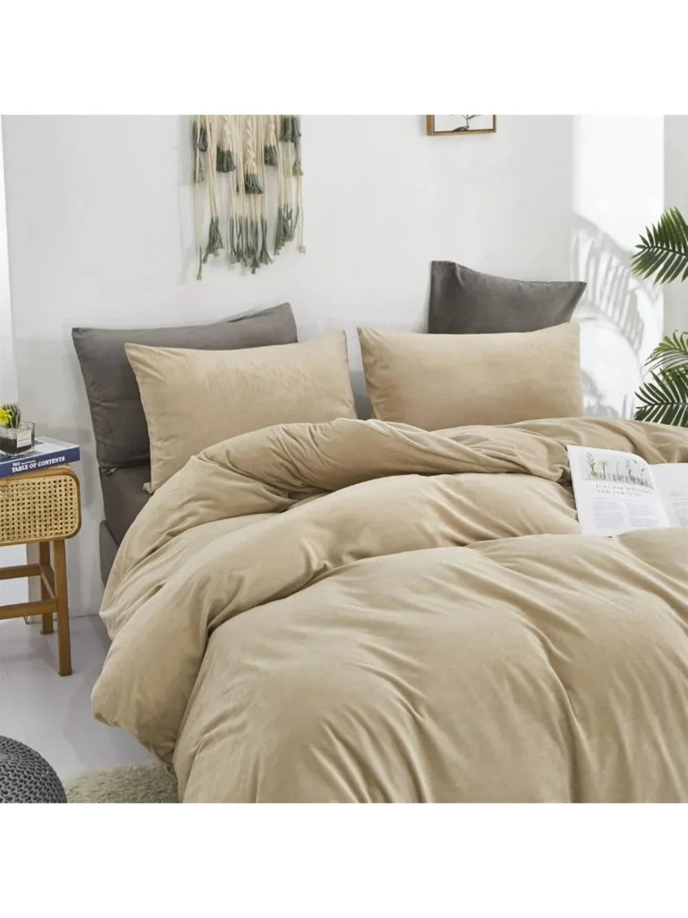 Cozy Cream Velvet King Comforter Set - Heavyweight Flannel Bedding in Beige